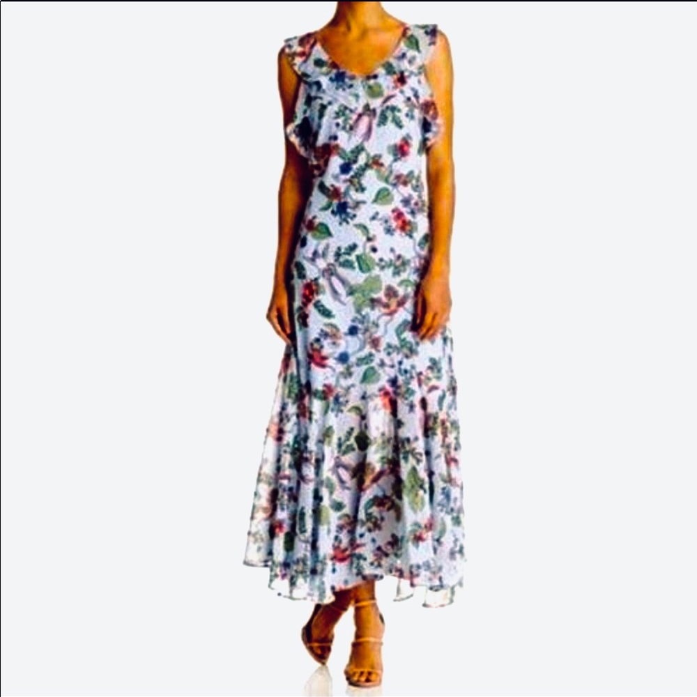 Sleeveless Maxi Dress Tropical Print